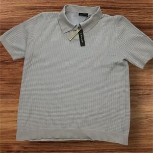 Tahari Men's Light Blue Waffle Knit Viscose Blend Short Sleeve Polo Shirt L/G